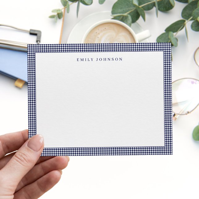 Elegant Navy Blue Houndstooth Monogram Card (Creator Uploaded)