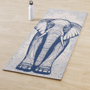 Elegant Navy Blue Indian Elephant Line Art Spiritu Yoga Mat
