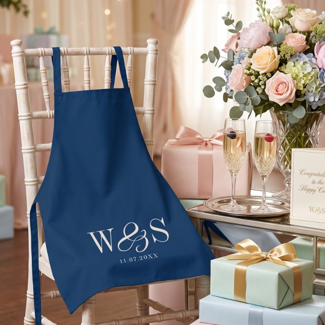 Elegant navy blue initial wedding couples apron (Creator Uploaded)