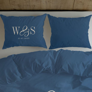 Elegant navy blue initial wedding pillowcase