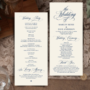 Elegant Navy Blue Ivory Formal Wedding Ceremony Programme