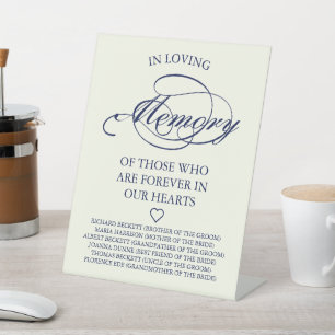 Elegant Navy Blue & Ivory Script Wedding Memorial Pedestal Sign