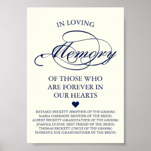 Elegant Navy Blue & Ivory Script Wedding Memorial Poster