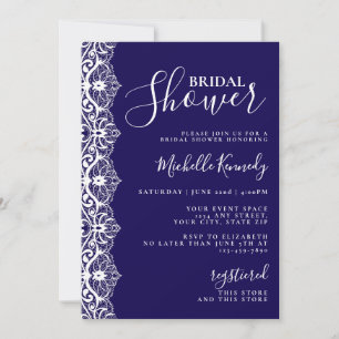 Elegant Navy Blue Lace Bridal Shower Invitation