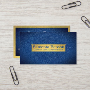 Elegant Navy Blue Leather Gold Label Professional  Business Card