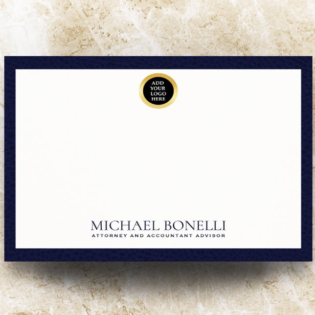 Elegant Navy Blue Leather Gold Round Logo Monogram Card (Creator Uploaded)