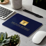 Elegant Navy Blue Leather Luxury Gold Logo NAME Mouse Mat<br><div class="desc">Enhance your workspace with this premium NAVY blue leather print mouse pad, designed to combine style and functionality. Featuring a luxurious gold logo and the option to add two lines of custom text, this mouse pad is perfect for personalising with your name, business, firm, or any other details of your...</div>