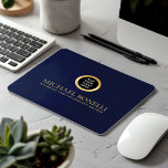 Elegant Navy Blue Leather Luxury Gold ROUND Logo  Mouse Mat<br><div class="desc">Enhance your workspace with this premium NAVY blue leather print mouse pad, designed to combine style and functionality. Featuring a luxurious gold logo and the option to add two lines of custom text, this mouse pad is perfect for personalising with your name, business, firm, or any other details of your...</div>