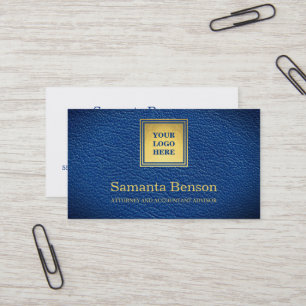 Elegant Navy Blue Leather Professional Your Logo Business Card