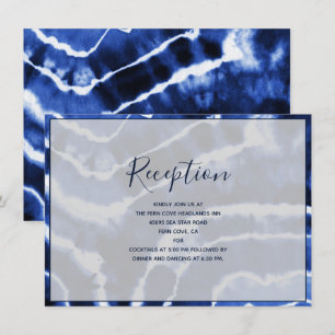 Elegant Navy Blue Marble Tie Dye Wedding Reception Enclosure Card