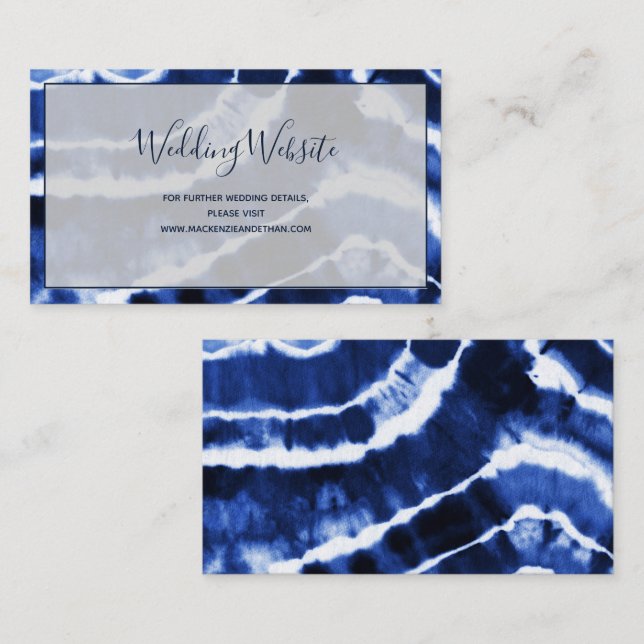 Elegant Navy Blue Marble Tie Dye Wedding Website Enclosure Card (Front/Back)