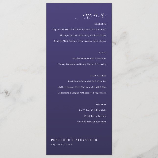 Elegant Navy Blue Menu Template (Front)