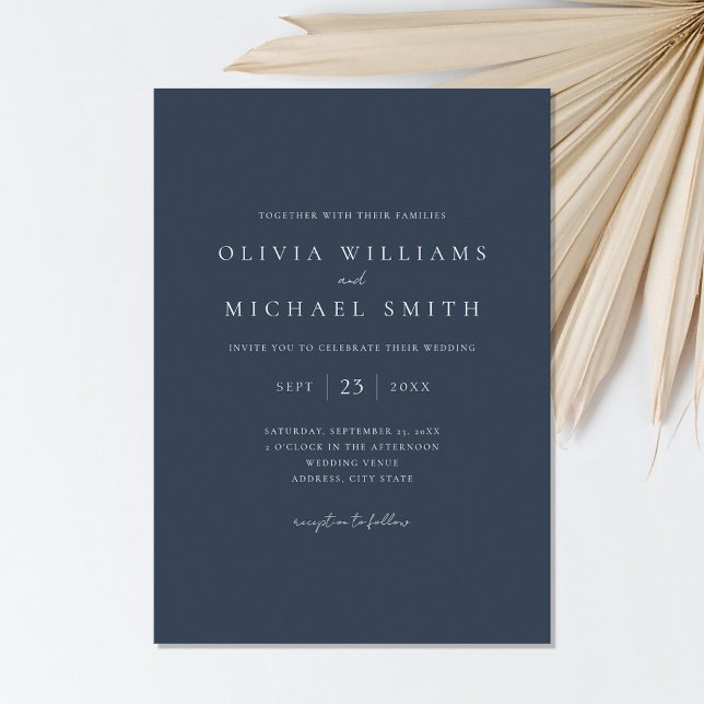 Elegant Navy Blue Minimalist Wedding Invitation (Creator Uploaded)
