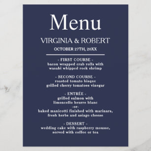 Elegant Navy Blue   Minimalist Wedding Programme