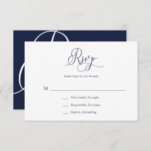 Elegant Navy Blue Minimalist Wedding RSVP Card