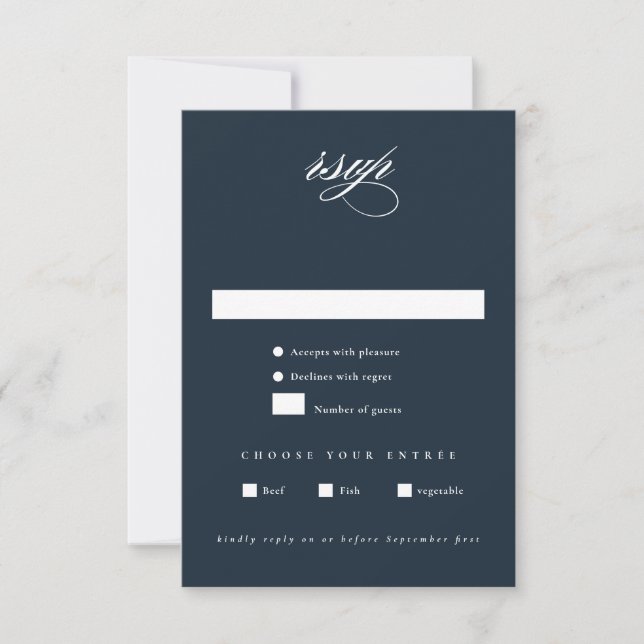 Elegant Navy Blue Minimalist Wedding RSVP Card (Front)