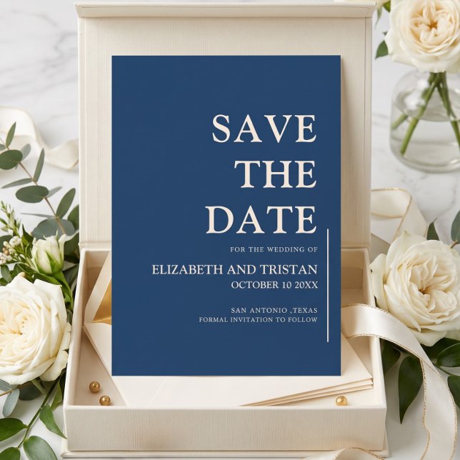 Elegant Navy Blue Minimalist Wedding  Save The Date (Creator Uploaded)