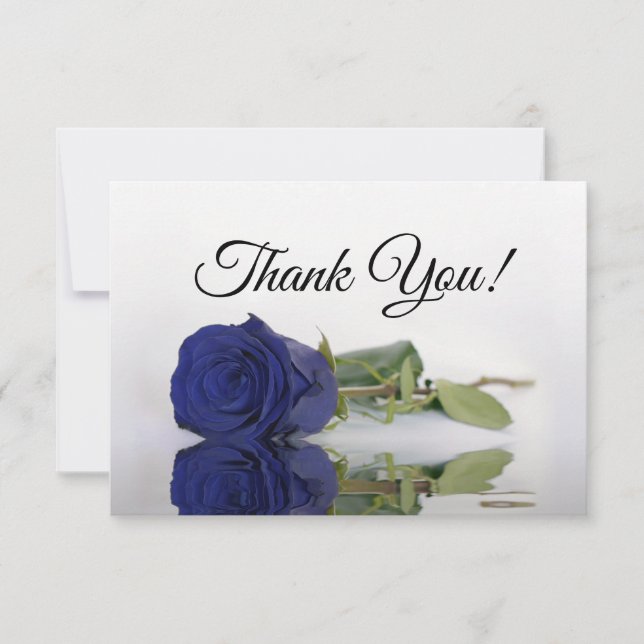 Elegant Navy Blue Mirrored Rose Simple Wedding Thank You Card (Front)