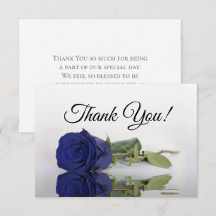 Elegant Navy Blue Mirrored Rose Simple Wedding Thank You Card
