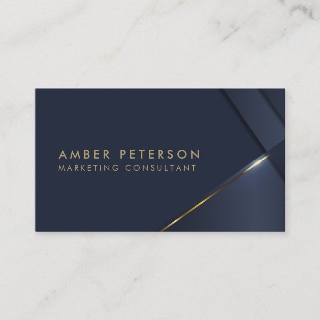Elegant Navy Blue | Modern Gold Line Professional Business Card (Front)