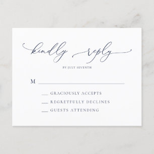 Elegant Navy Blue Modern Minimal Wedding RSVP Post Postcard