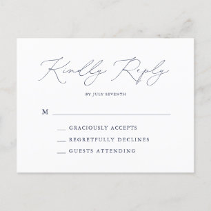 Elegant Navy Blue Modern Minimal Wedding RSVP Postcard