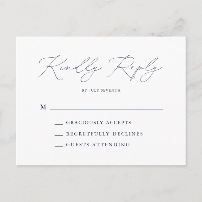Elegant Navy Blue Modern Minimal Wedding RSVP Postcard (Front)