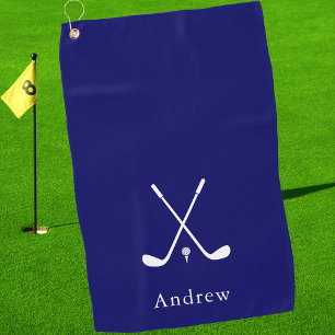 Elegant Navy Blue Modern Monogrammed Golf Towel