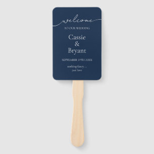 Elegant Navy Blue Modern Script Wedding Program Hand Fan