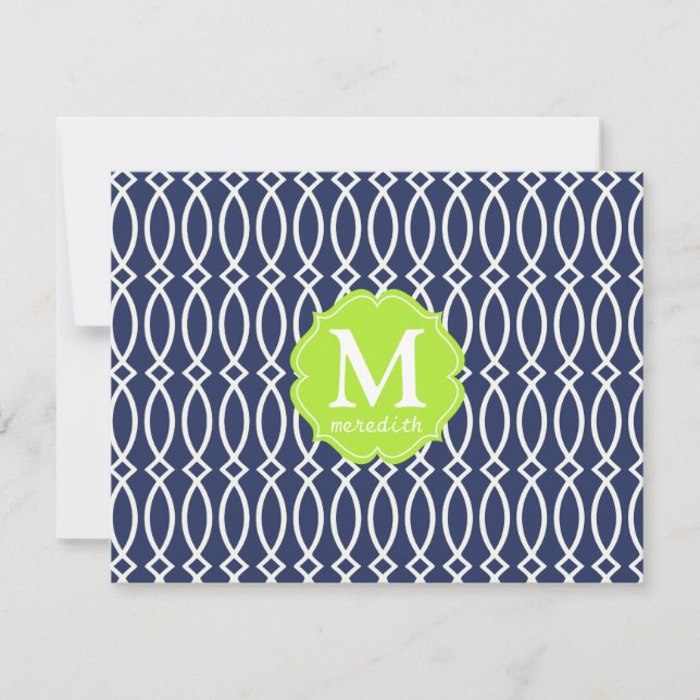 Elegant Navy Blue Modern Trellis Monogrammed Invitation (Front)