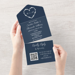 Elegant Navy Blue Modern Unique RSVP QR Code All In One Invitation