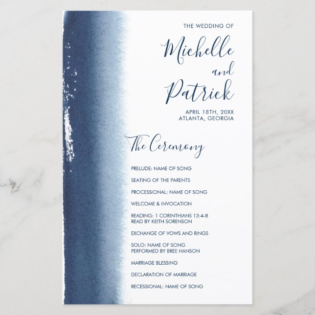 Elegant Navy Blue Modern Wedding Program (Front)