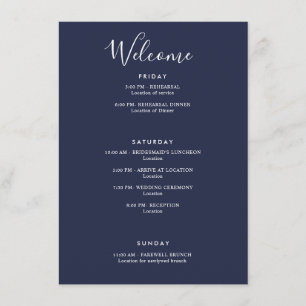 Elegant Navy Blue Modern Welcome Itinerary Enclosure Card
