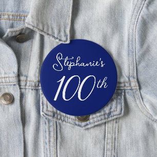 Elegant Navy Blue Monogram 100th Birthday Party 10 Cm Round Badge