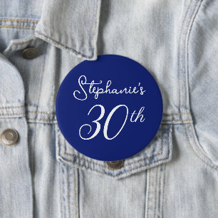 Elegant Navy Blue Monogram 30th Birthday Party 10 Cm Round Badge