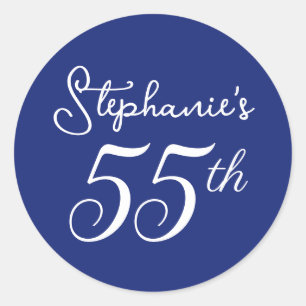 Elegant Navy Blue Monogram 55th Birthday Party Classic Round Sticker
