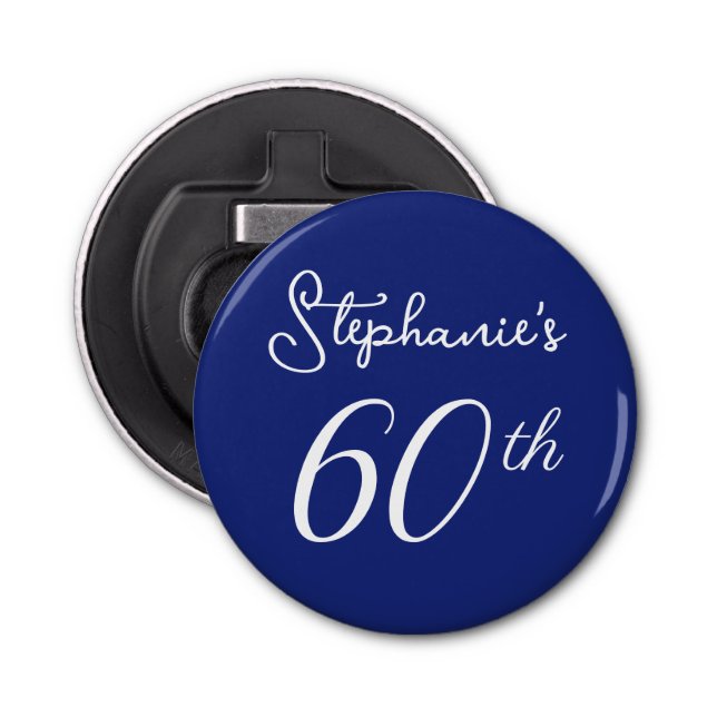 Elegant Navy Blue Monogram 60th Birthday Party Bottle Opener (Front)