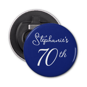 Elegant Navy Blue Monogram 70th Birthday Party Bottle Opener