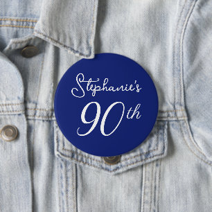 Elegant Navy Blue Monogram 90th Birthday Party 10 Cm Round Badge