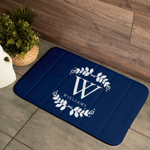 Elegant Navy Blue Monogram Bath Mat