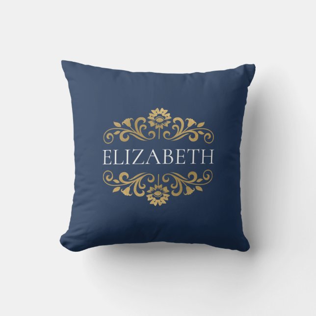 Elegant Navy Blue Monogram Cushion (Front)