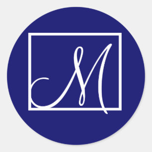 Elegant Navy Blue Monogram Initial Wedding Label
