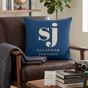 Elegant navy blue monogram initials cushion
