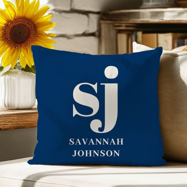 Elegant navy blue monogram initials  cushion (Creator Uploaded)