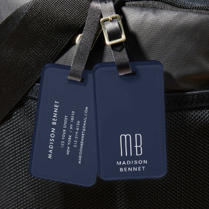 Elegant Navy Blue Monogram Luggage Tag