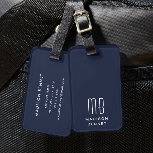 Elegant Navy Blue Monogram Luggage Tag (Elegant Navy Blue Monogram Luggage Tag
)
