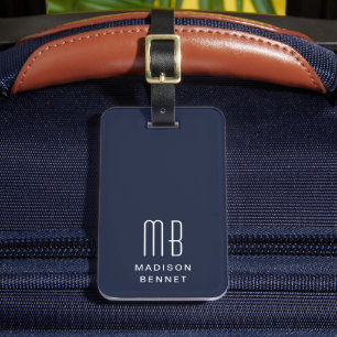 Elegant Navy Blue Monogram Luggage Tag