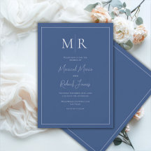 Elegant Navy Blue Monogram Modern Wedding