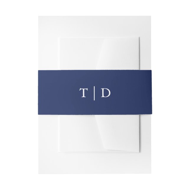 Elegant Navy Blue Monogram Modern Wedding Invitation Belly Band (Front Example)