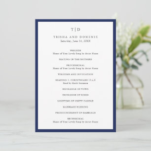 Elegant Navy Blue Monogram Modern Wedding Programme